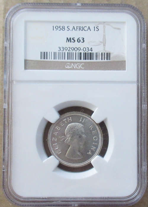 South Africa 1958 1 Shilling MS63 NGC graded