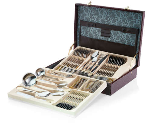 72 Piece Stainless Steel Cutlery Set with Faux Leather Case