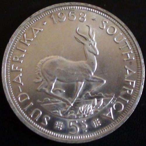 UNC 1958 South Africa Silver 5 Shillings/Crown