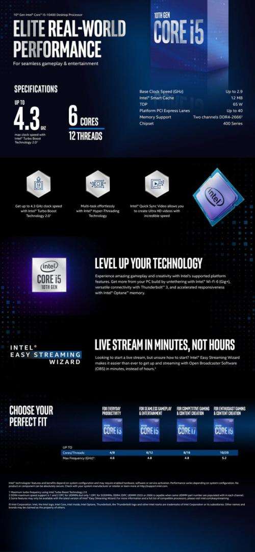 !! 10TH GEN CPU - i5 10400 / 4.3 GHZ / 6 CORES 12 THREADS !!