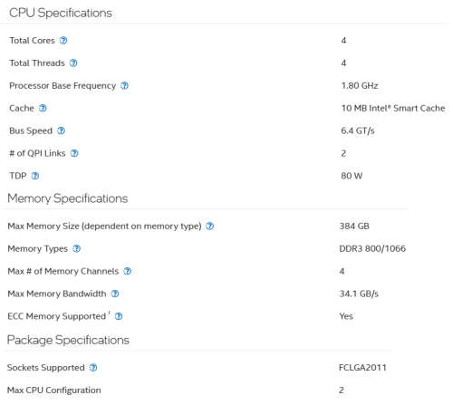 !! INTEL XEON E5-2603 CPU`s X 4 (ONE LOT) !!