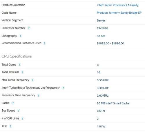 !! INTEL 8-CORE/ 16-THREAD E5-2670 XEON CPU !!