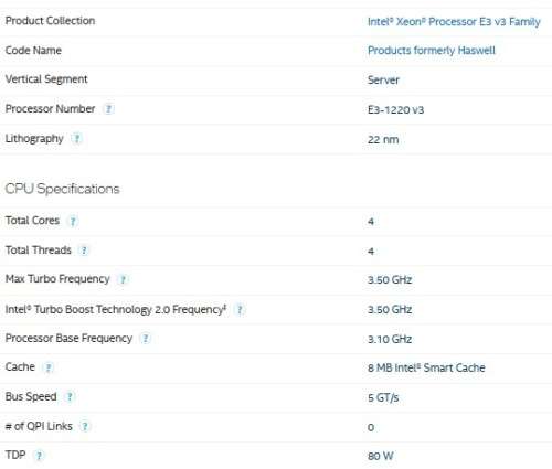 !! INTEL E3 1220 V3 XEON CPU !!