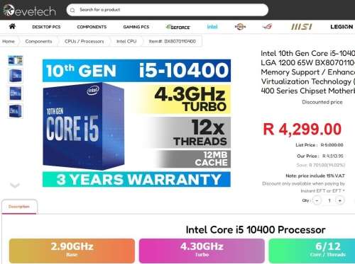 !! 8GB RAM + 10TH GEN CPU - i5 10400 / 4.3 GHZ / 6 CORES 12 THREADS !!