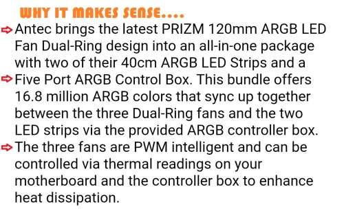 ANTEC ARGB GAMING PC LIGHTING SYSTEM (3 LED FANS & 2 LED STRIPS + CONTROLLER)