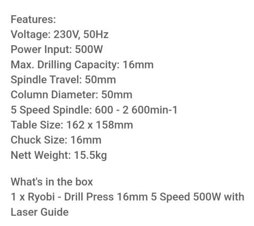!! VERSATILE RYOBI 500W BENCH DRILL PRESS !! !!