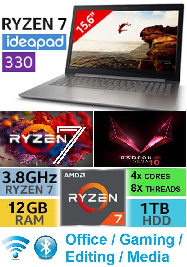 !! RYZEN 7 LAPTOP WITH RADEON VEGA 10 GFX - LENOVO IDEAPAD 330 !!
