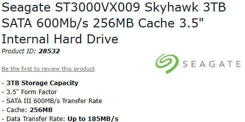 !! 3TB SEAGATE SKYHAWK SATA3 / (100% HEALTH) HARD DRIVE !!