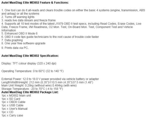 Autel MD802 Diagnostic Scanner (Multi-cars)