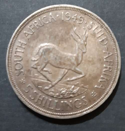 1949 SILVER FIVE SHILLING COIN OF SOUTH AFRICA