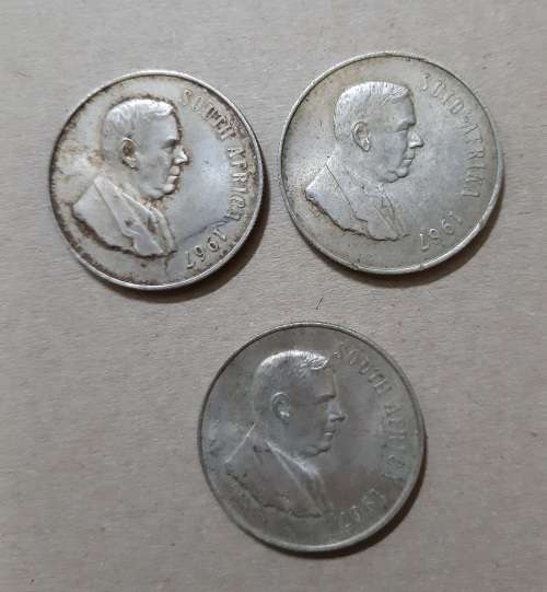 3 X 1967 SILVER SOUTH AFRICAN ONE RAND COIN