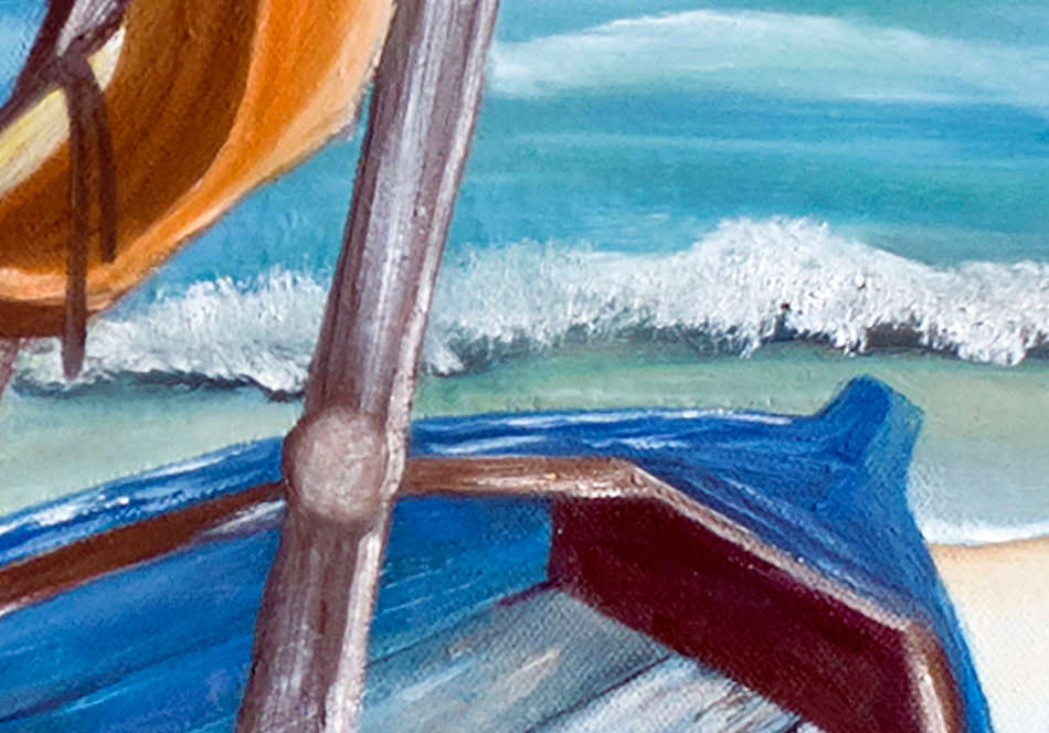 Stunning Fishermans Boat Lake Malawi (Size A1): Hand Painted Oil Painting Canvas Print