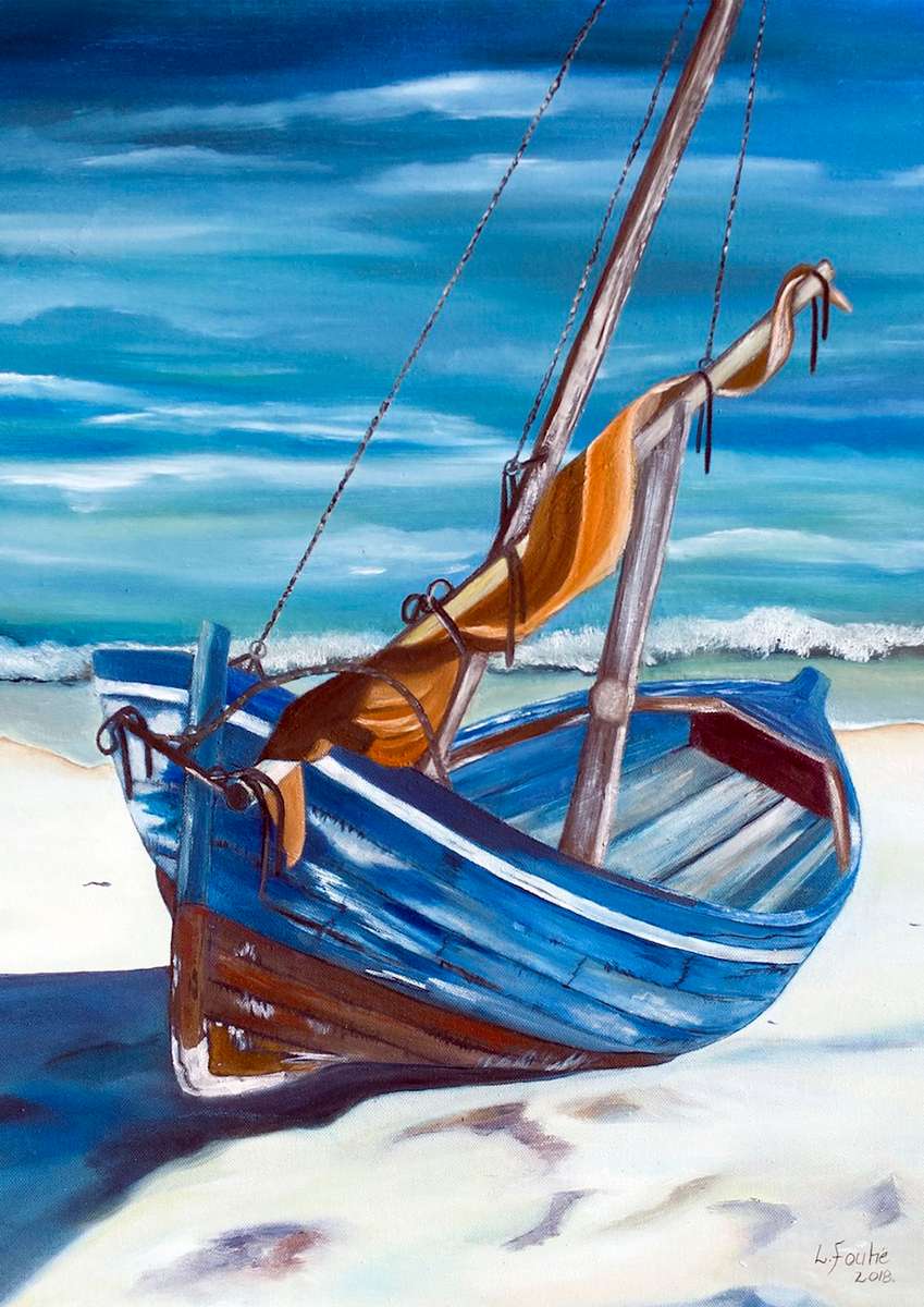 Stunning Fishermans Boat Lake Malawi (Size A1): Hand Painted Oil Painting Canvas Print