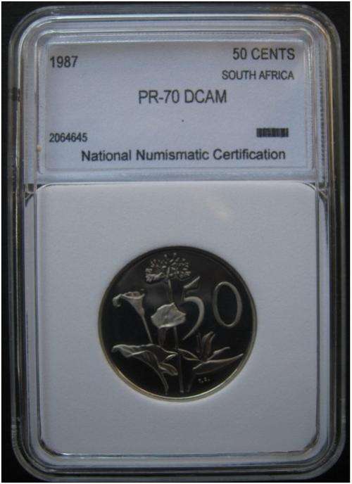 ### 1987 - RSA - NNC GRADED PR 70 DCAM - 5O CENTS ###