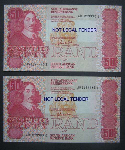### R50 NOTES - GERHARD DE KOCK - UNCIRCULATED AND IN SEQUENCE ###