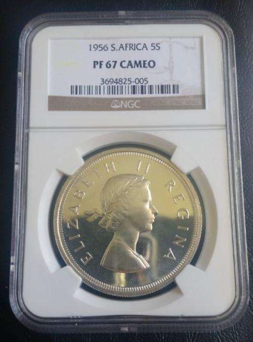 ***FOR BUYER buks_v_b ** FINEST KNOWN *** 1956 - UNION OF SA 5 SHILLING - NGC GRADED PF67 CAMEO  ***