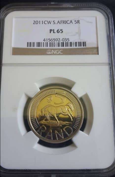 *** 2011 - SA R5 - STRUCK ON THE "OOM PAUL" MINT PRESS - NGC GRADED PL65 ***