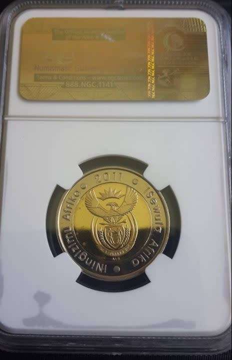 *** 2011 - SA R5 - STRUCK ON THE "OOM PAUL" MINT PRESS - NGC GRADED PL65 ***