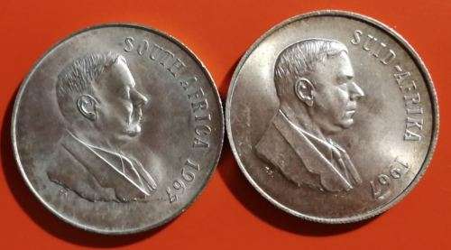 *** 1967 - SA SILVER AFRIKAANS AND ENGLISH SILVER R1'S - ONE BID FOR BOTH ***