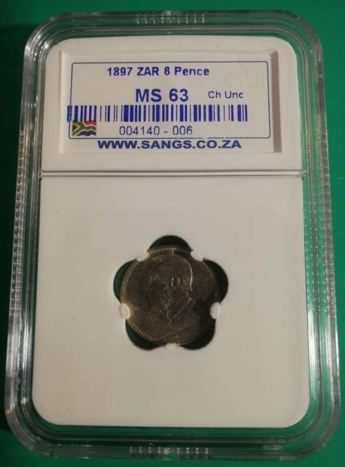 *** 1897 - ZAR 6 PENCE - SANGS GRADED MS63 - BOOK VALUE IN UNC R2000 ***