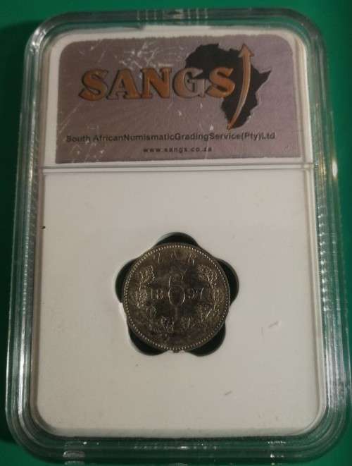 *** 1897 - ZAR 6 PENCE - SANGS GRADED MS63 - BOOK VALUE IN UNC R2000 ***