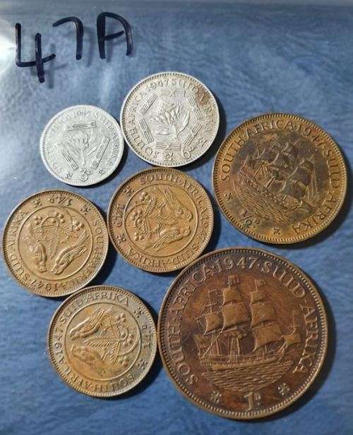 *** LOT OF 7 X 1947 SA UNION COINS ( 1 PENNY HARD TO FIND !!! )- AS PER IMAGES ***