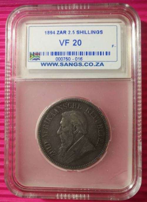 *** 1894 - ZAR 2 1/2 SHILLINGS - SANGS GRADED VF20 ***