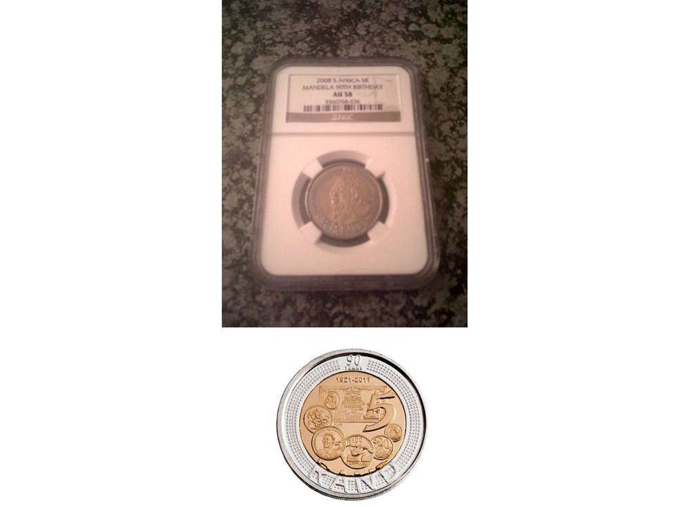 Mandela Combo Set (x1 2008 R5 AU58 + x1 2011 SARB R5 UNC)