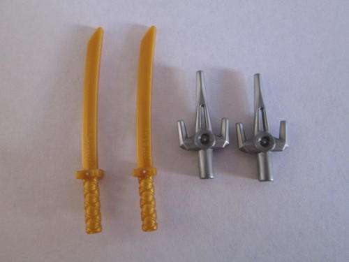 Ninja Weapon Set (x2 Golden Katana Swords and x2 Chrome Sai Swords) - Lego Accessories