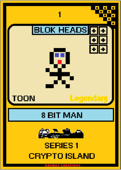 Blok Heads NFT (1) 8 Bit Man 1/111 Legendary Toon (WAX Wallet) FREE SHIPPING