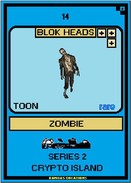 Blok Heads S2 NFT (14) Zombie 1/222 Rare Toon (WAX Wallet) FREE SHIPPING