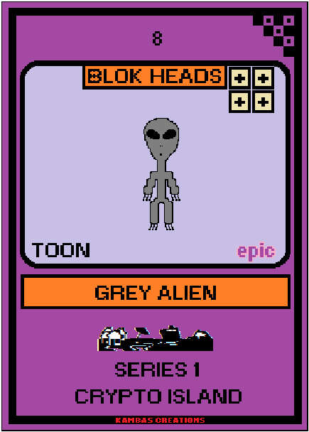 Blok Heads NFT (8) Grey Alien 1/160 Epic Toon (WAX Wallet) FREE SHIPPING