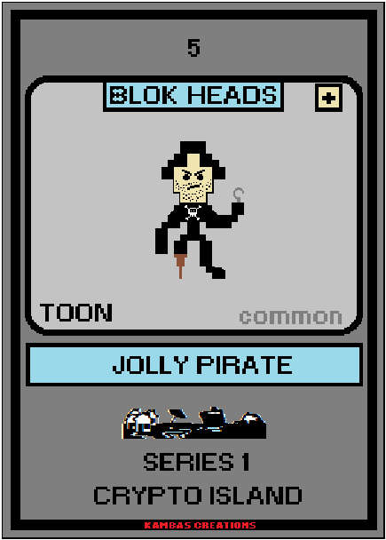 Blok Heads NFT (5) Jolly Pirate 1/1888 Common Toon (WAX Wallet) FREE SHIPPING