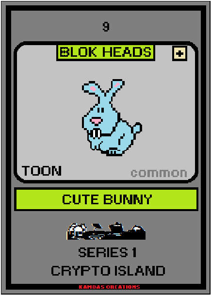 Blok Heads NFT (9) Cute Bunny 1/1888 Common Toon (WAX Wallet) FREE SHIPPING