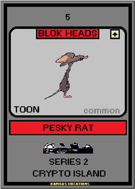 Blok Heads S2 NFT (5) Pesky Rat 1/1888 Common Toon (WAX Wallet) FREE SHIPPING