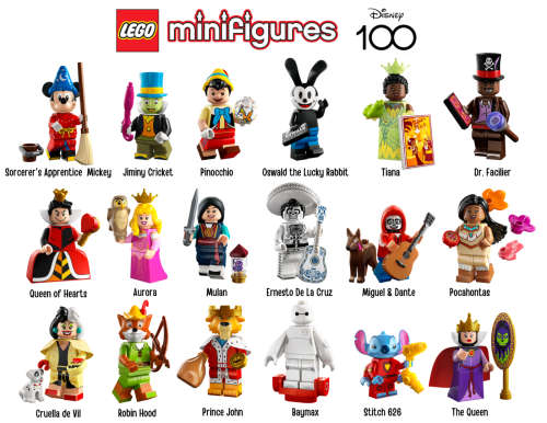 Complete Set of 18 Minifigures Lego Disney 100