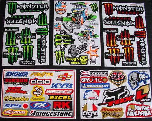 5 SHEETS STICKERS VINYL MONSTER ENERGY BMX RALLY ATV MOTO CROSS BB