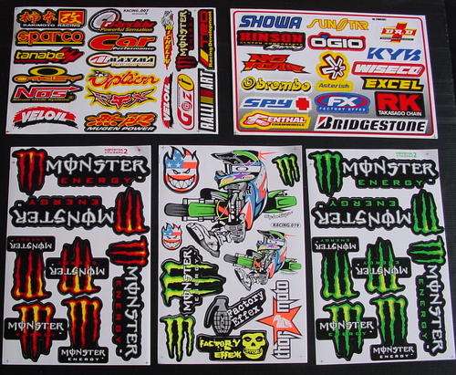 5 SHEETS STICKERS VINYL MONSTER ENERGY BMX RALLY ATV MOTO RACING BH