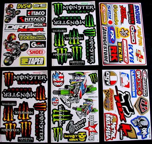 6 SHEETS STICKERS VINYL MONSTER ENERGY BMX RALLY ATV MOTO CROSS BN