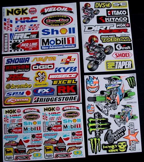5 SHEETS STICKERS VINYL MONSTER ENERGY BMX RALLY ATV MOTO RACING KF