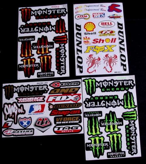 4 SHEETS STICKERS VINYL MONSTER ENERGY BMX OFF ROAD ATV GRASS MOTO CROSS KK