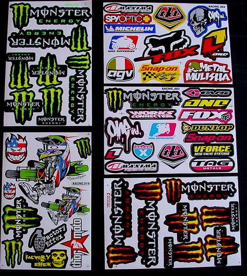 5 SHEETS STICKERS VINYL MONSTER ENERGY BMX RALLY ATV MOTO RACING KN
