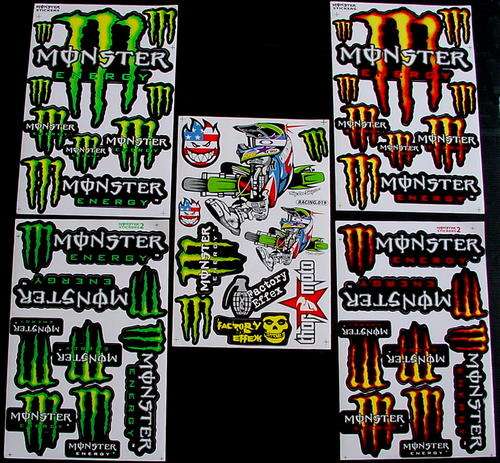 5 SHEETS STICKERS VINYL MONSTER ENERGY BMX RALLY ATV MOTO CROSS CG