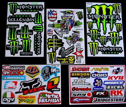 5 SHEETS STICKERS VINYL MONSTER ENERGY BMX RALLY ATV MOTO CROSS 3GA