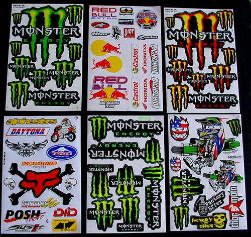 6 SHEETS STICKERS VINYL MONSTER ENERGY BMX RALLY ATV MOTO CROSS BM
