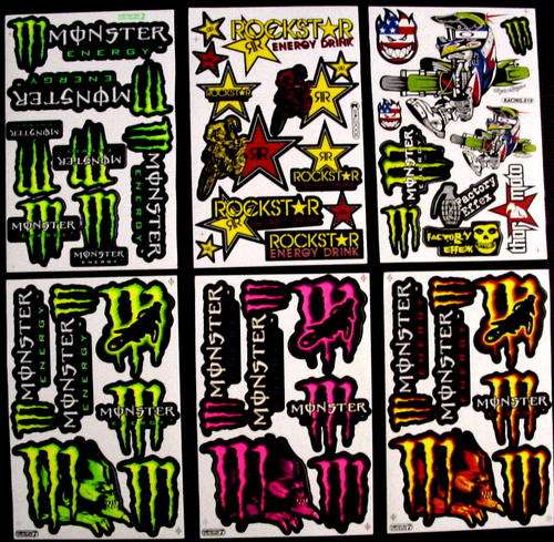 6 SHEETS STICKERS VINYL MONSTER ENERGY ROCKSTAR BMX ATV MOTO CROSS RS3
