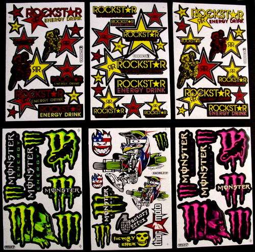 6 SHEETS STICKERS VINYL MONSTER ENERGY ROCKSTAR BMX ATV MX RS5