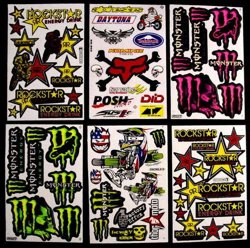 6 SHEETS STICKERS MOTOCROSS MONSTER ENERGY ROCKSTAR BMX ATV MX RS7