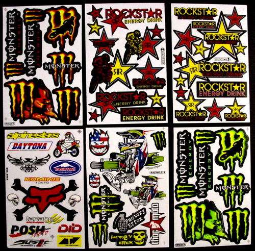 6 SHEETS STICKERS VINYL MONSTER ENERGY ROCKSTAR BMX ATV MX RS86