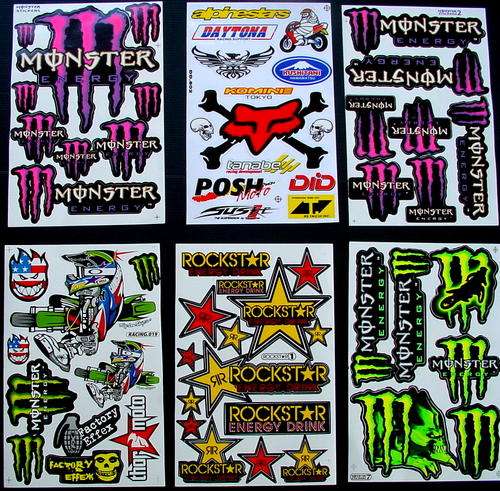 6 SHEETS STICKERS SCOOTER MONSTER ENERGY ROCKSTAR BMX RALLY ATV MOTO CROSS CP